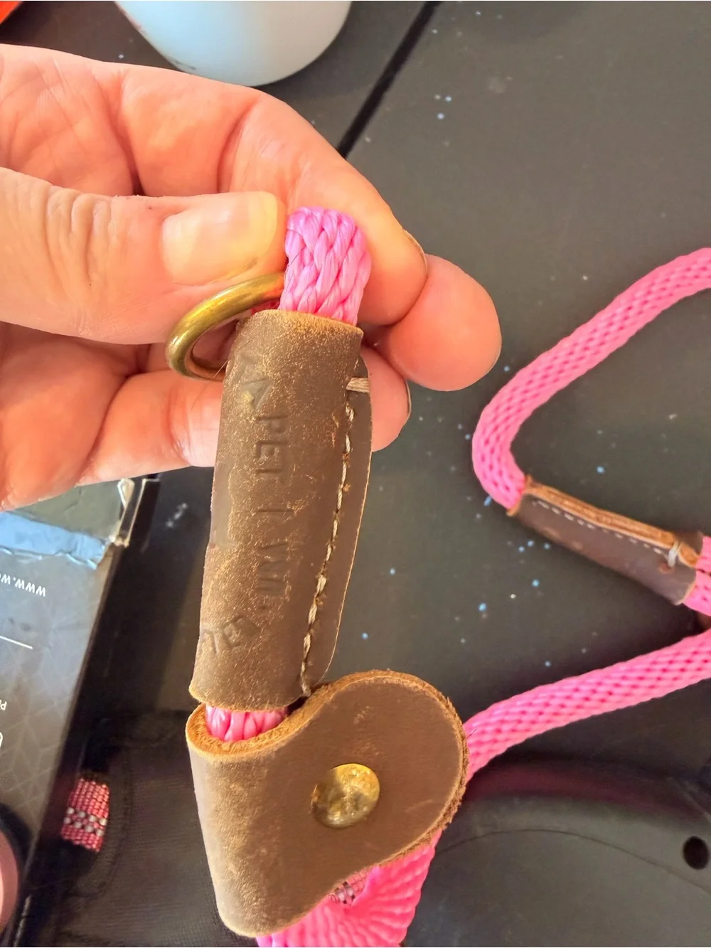 Braided Pink Rope Slip Dog Collar with Leather Accents